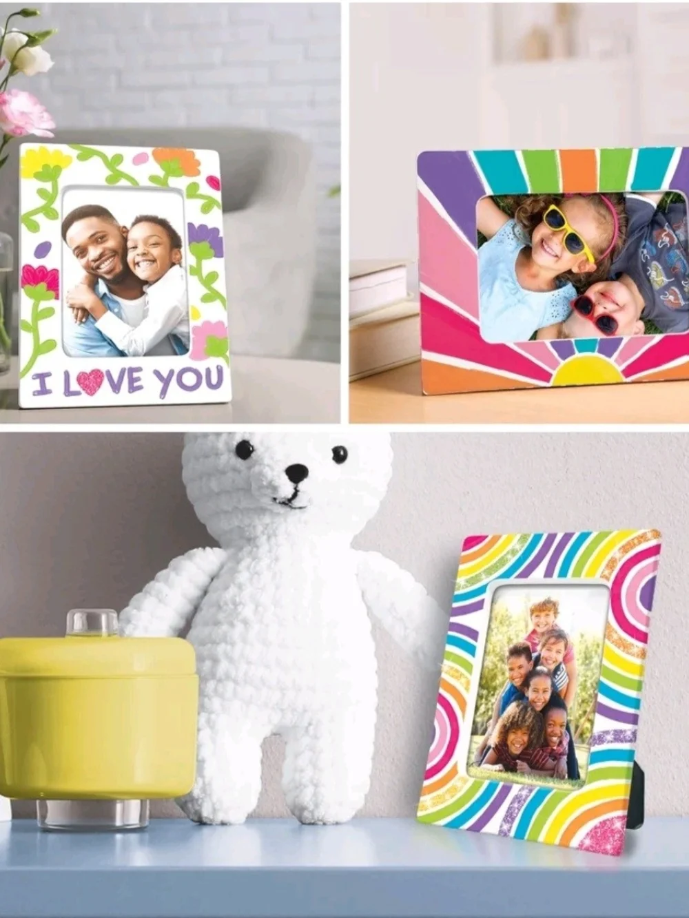 Paint Your Own Ceramic Frame - Multicolor Rainbow Design